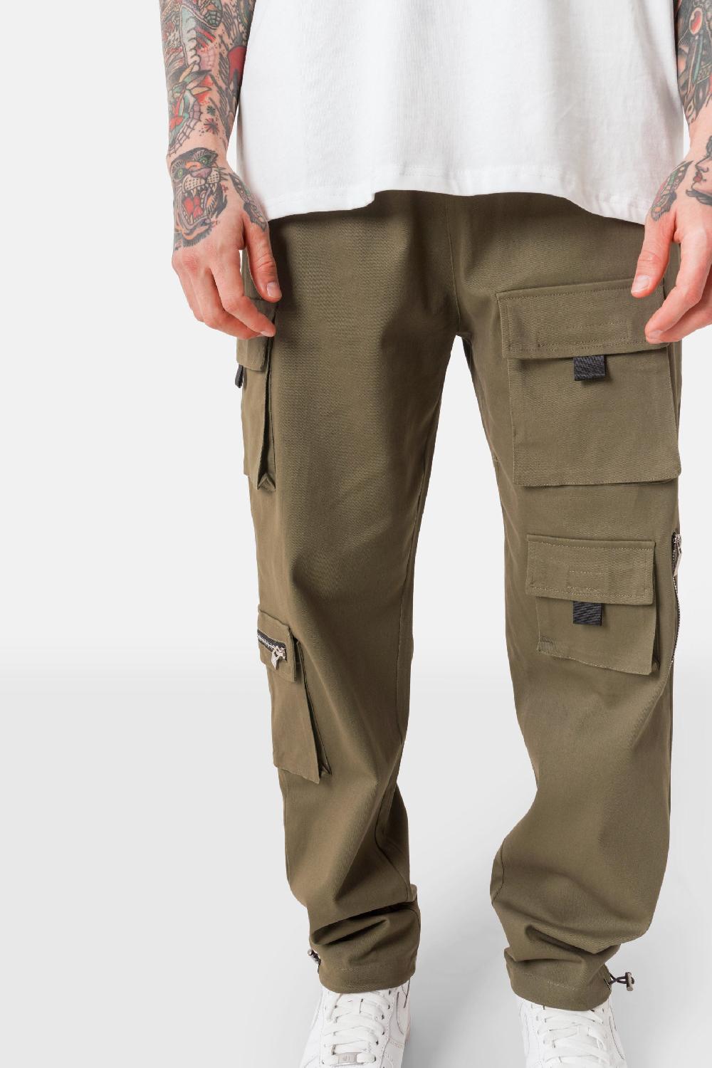 Sixth June Pantalon Cargo Multi Poches Twill Vert Kaki