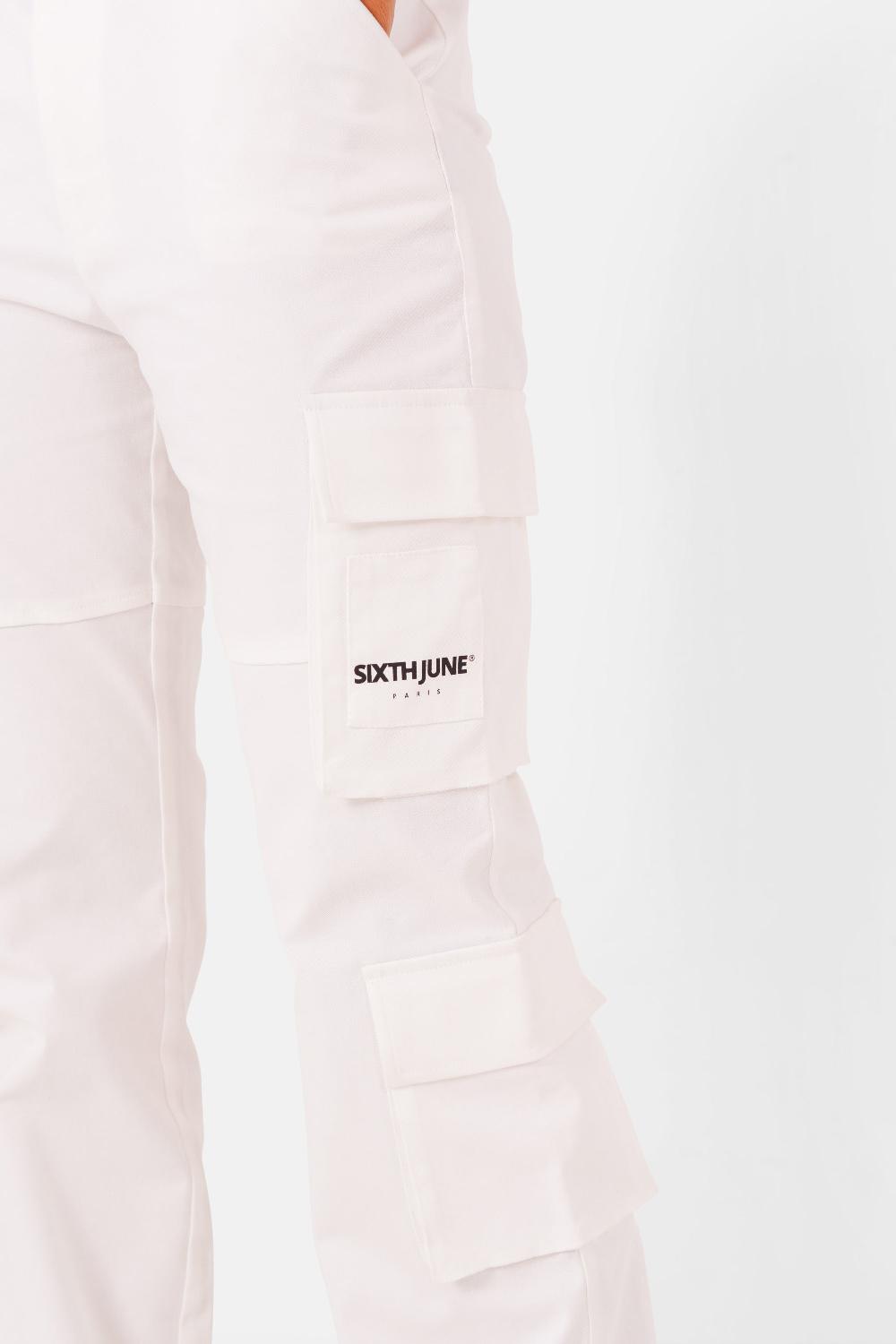 Sixth June Pantalon Ceinture Réversible Cargo Blanc