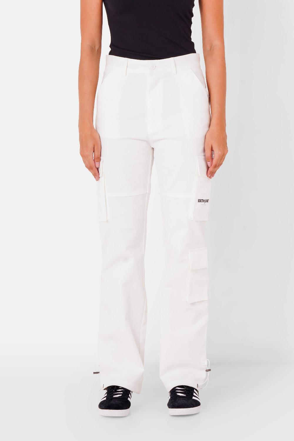 sixth june Pantalon ceinture réversible cargo Blanc