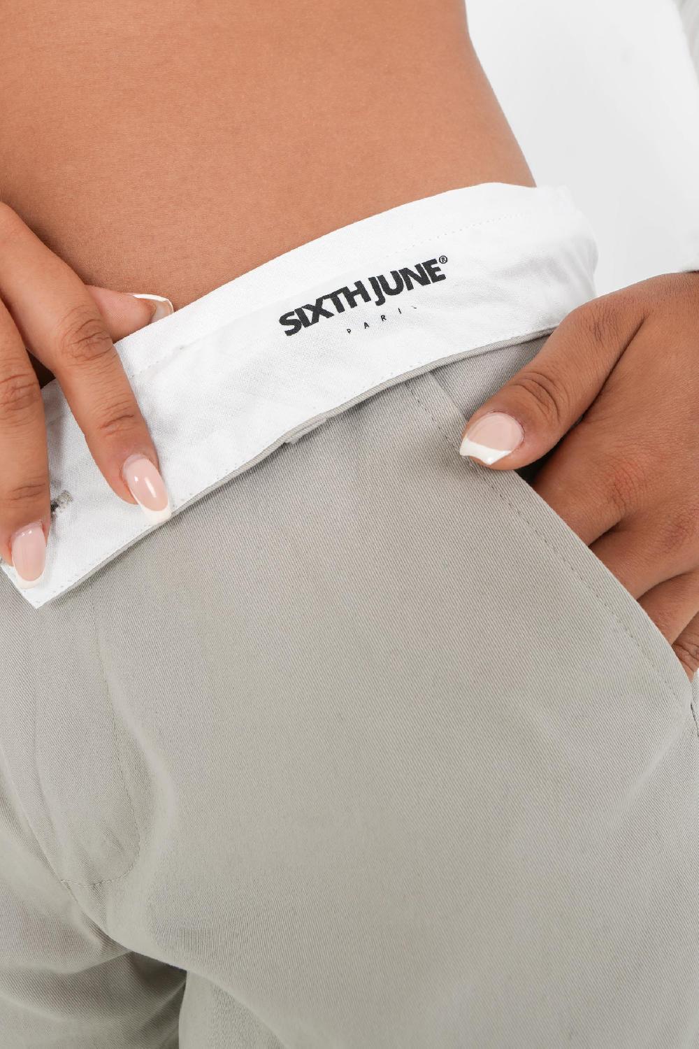 Sixth June Pantalon Ceinture Réversible Cargo Gris Clair