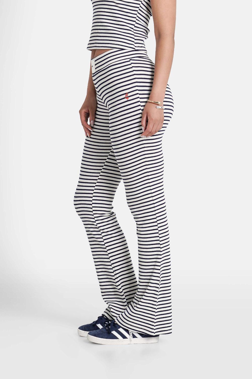 Sixth June Pantalon Côtelé Rayé Logo Coeur Bleu Marine