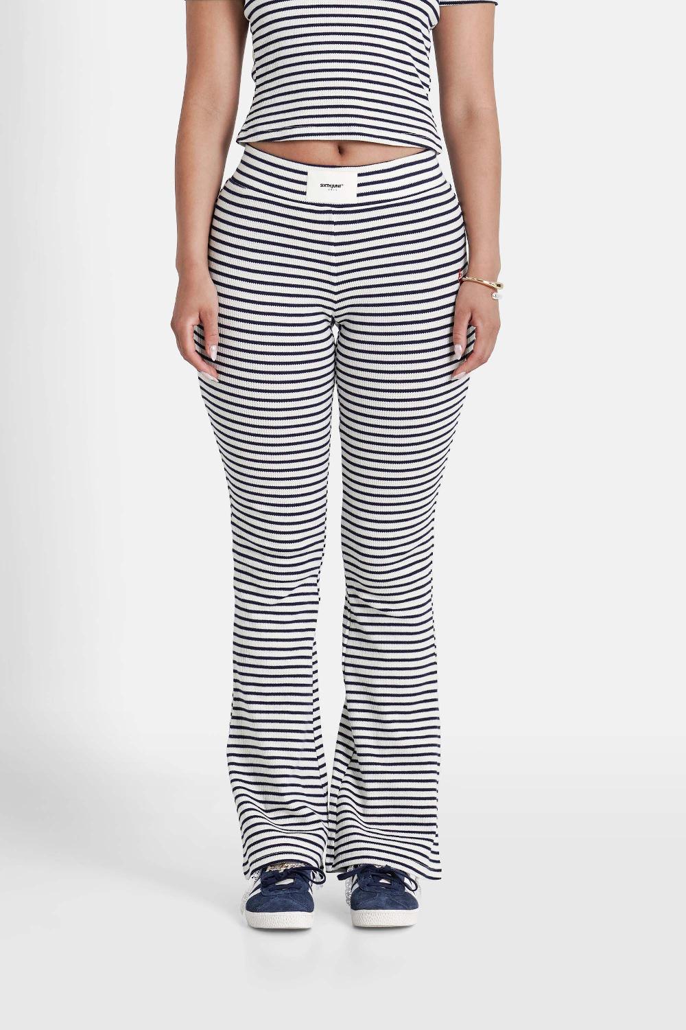 sixth june Pantalon côtelé rayé logo coeur Bleu marine