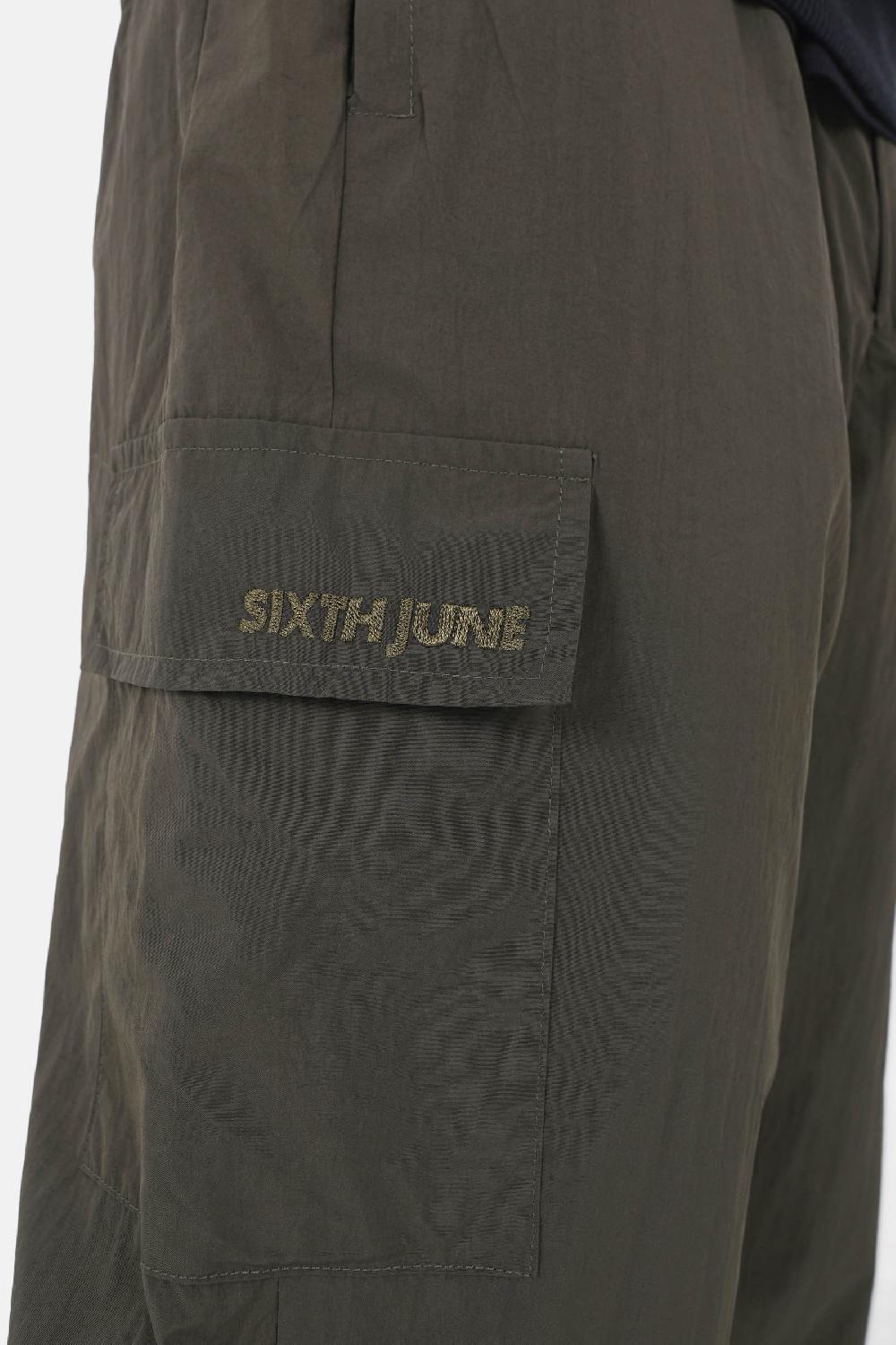 Sixth June Pantalon Léger Boutons Broderie Vert Kaki