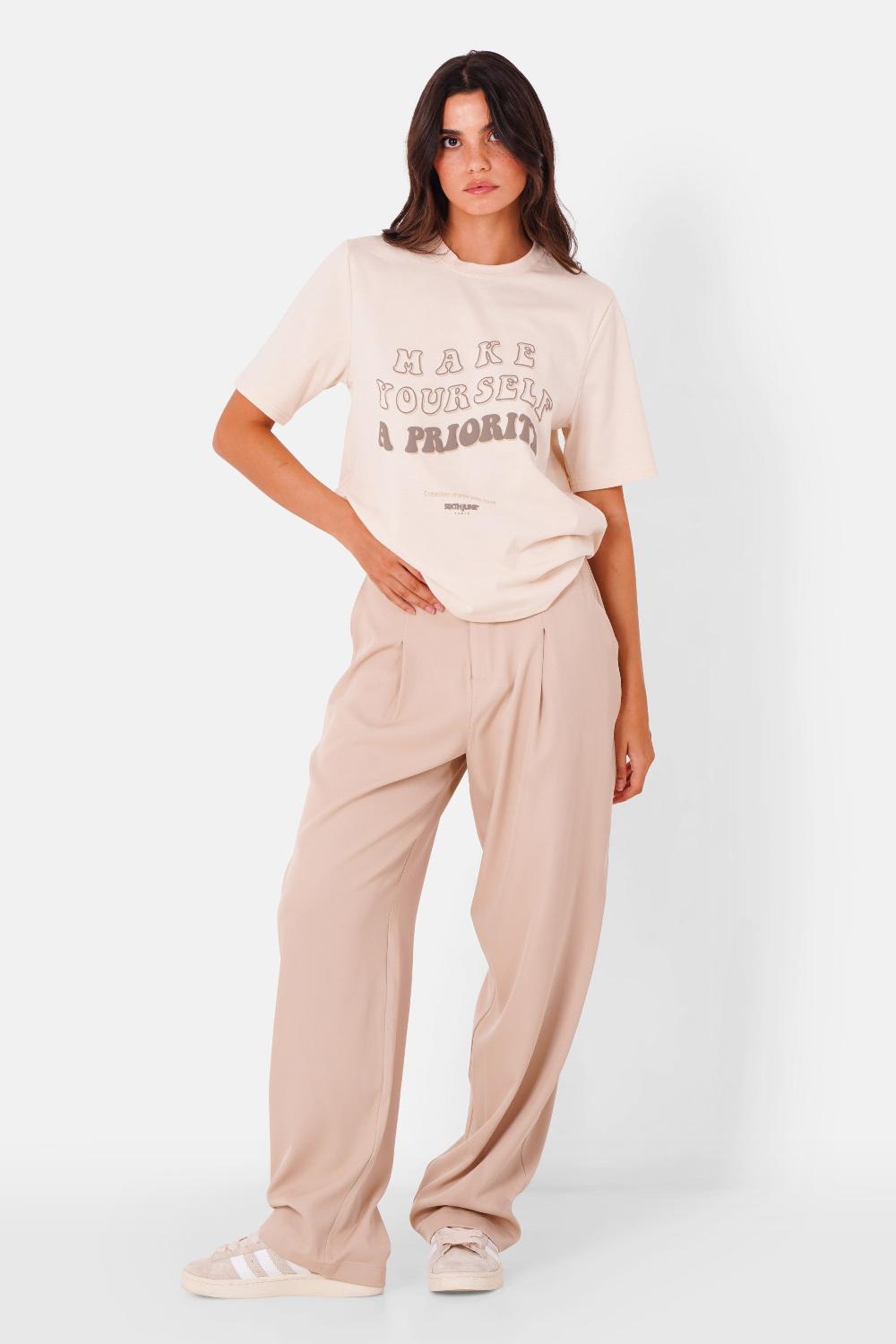 Sixth June Pantalon Taille Ceinture Reversible Beige