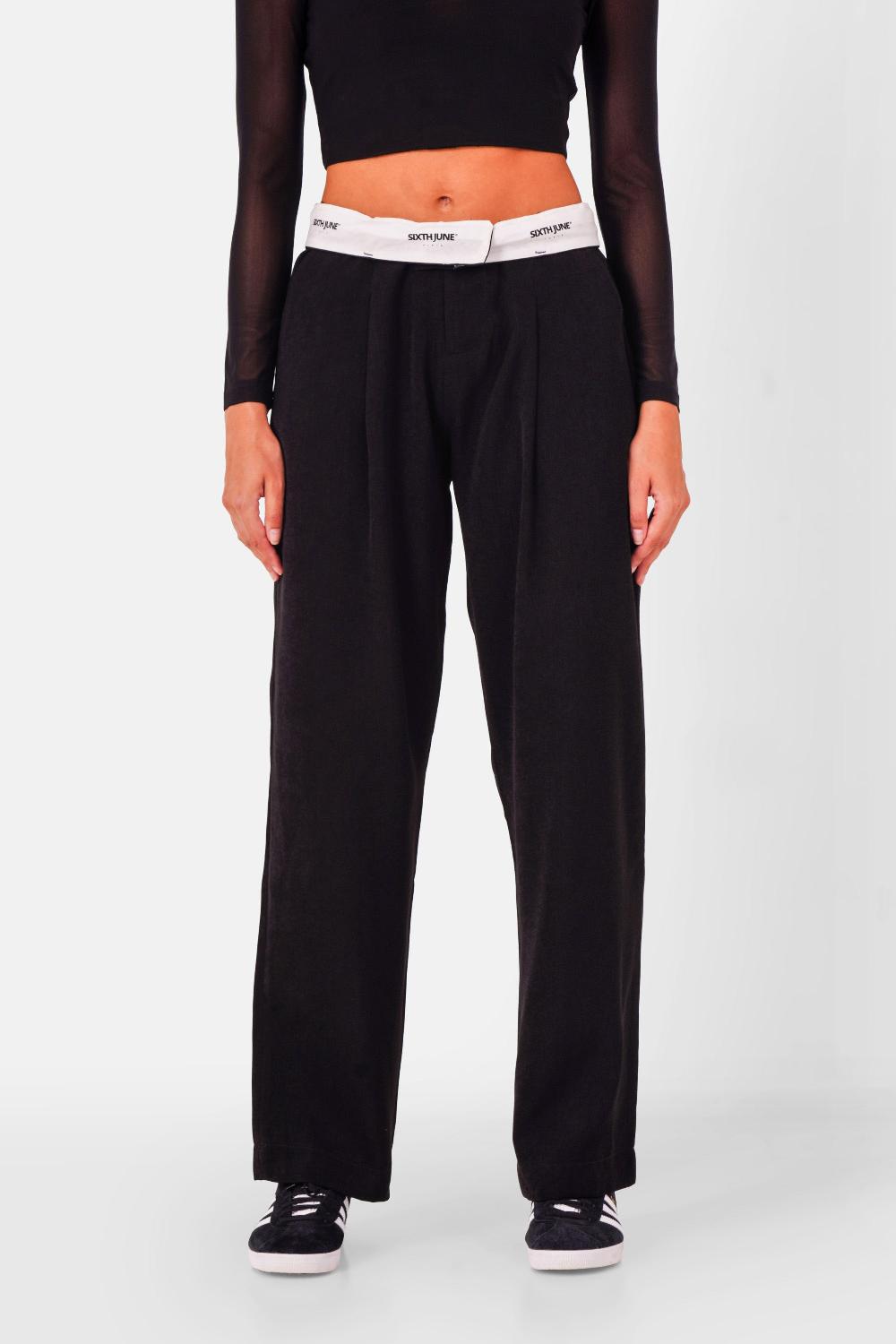 sixth june Pantalon taille ceinture reversible Noir