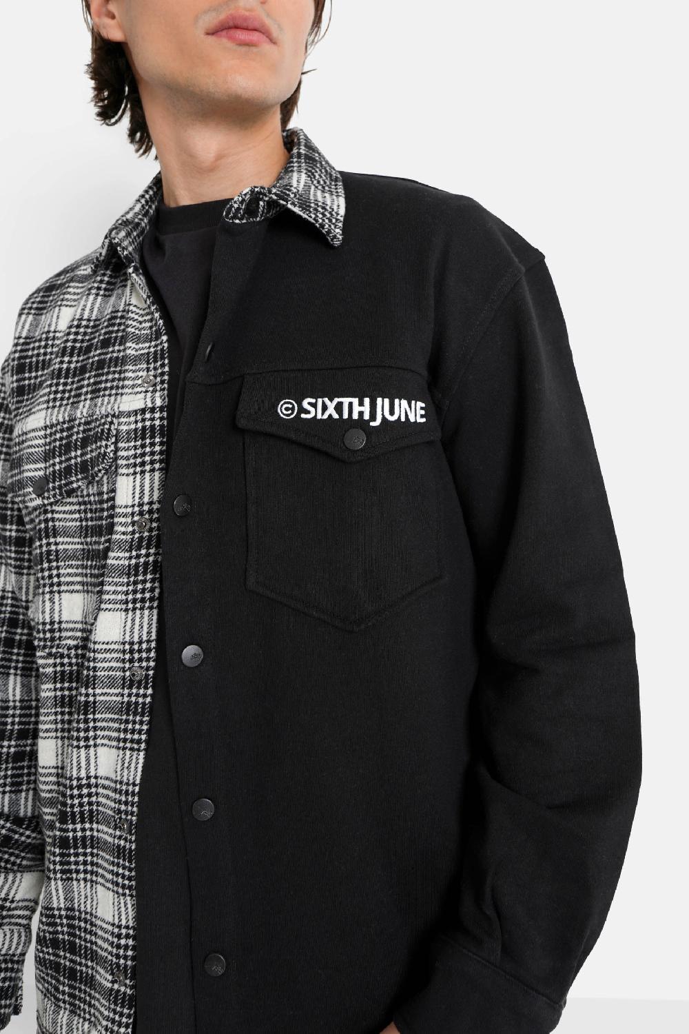 Sixth June Chemise Bi-matière Tartan Coton Noir