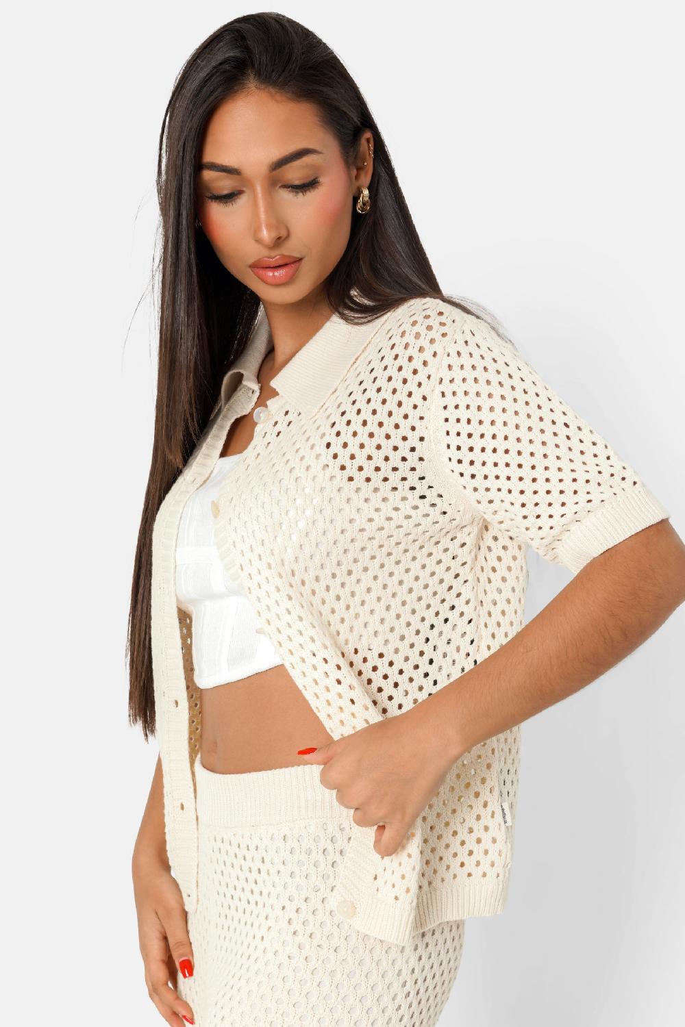 Sixth June Chemise Crochet Details Beige