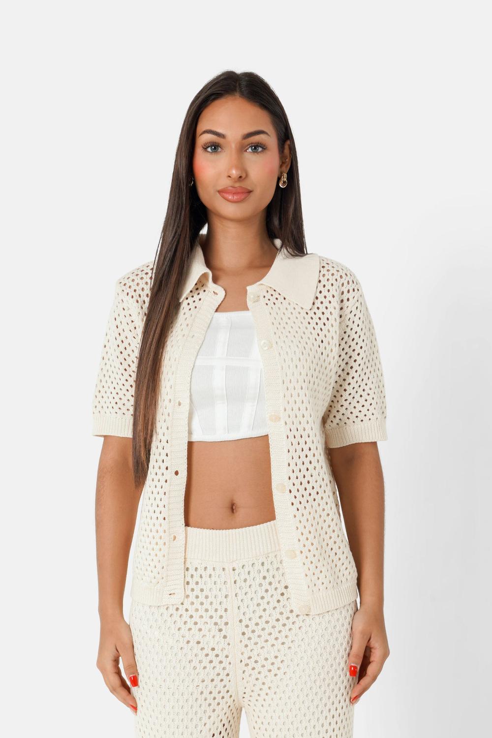 sixth june Chemise crochet details Beige