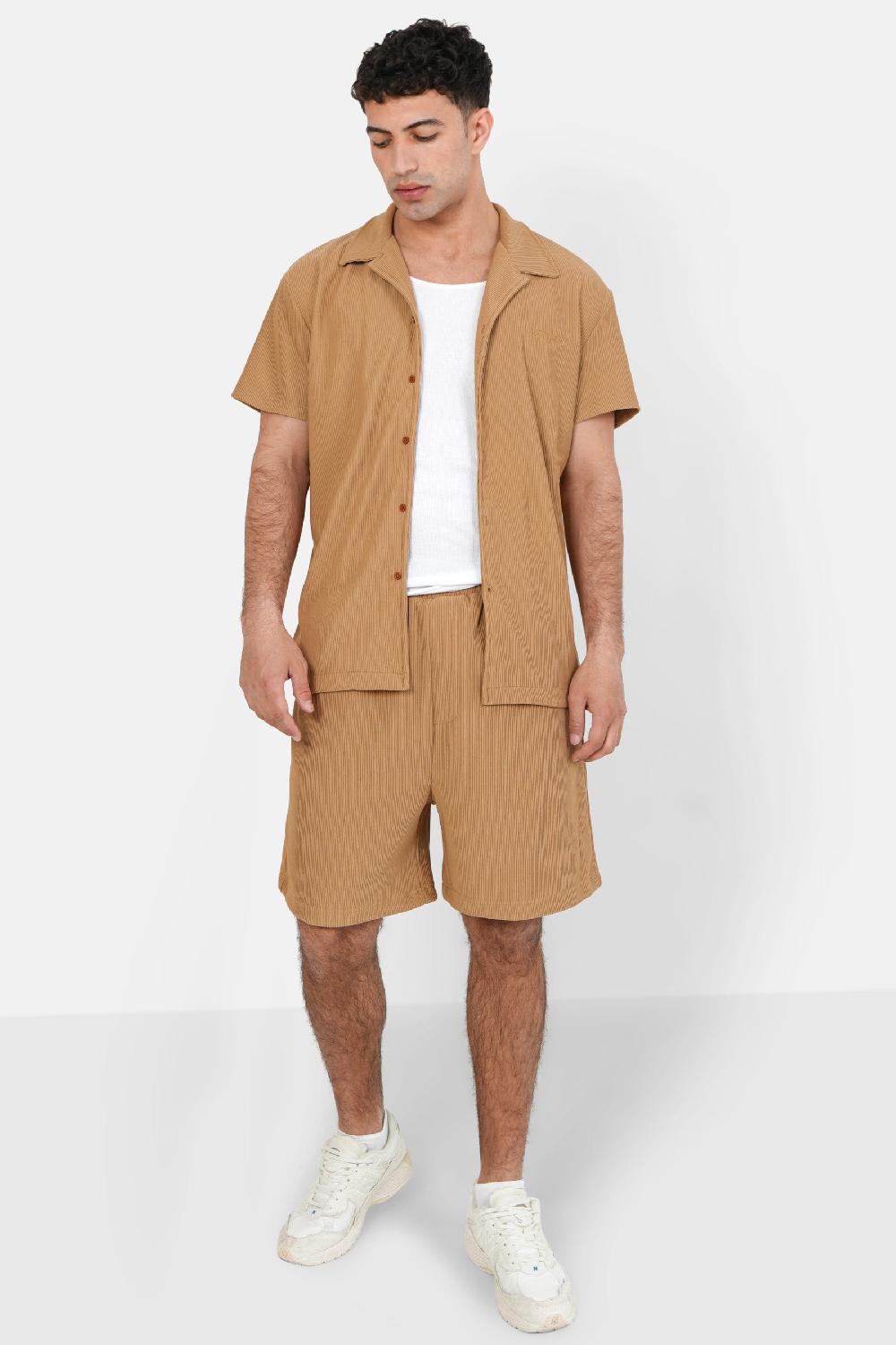 Sixth June Chemise Manches Courtes Plissé Marron