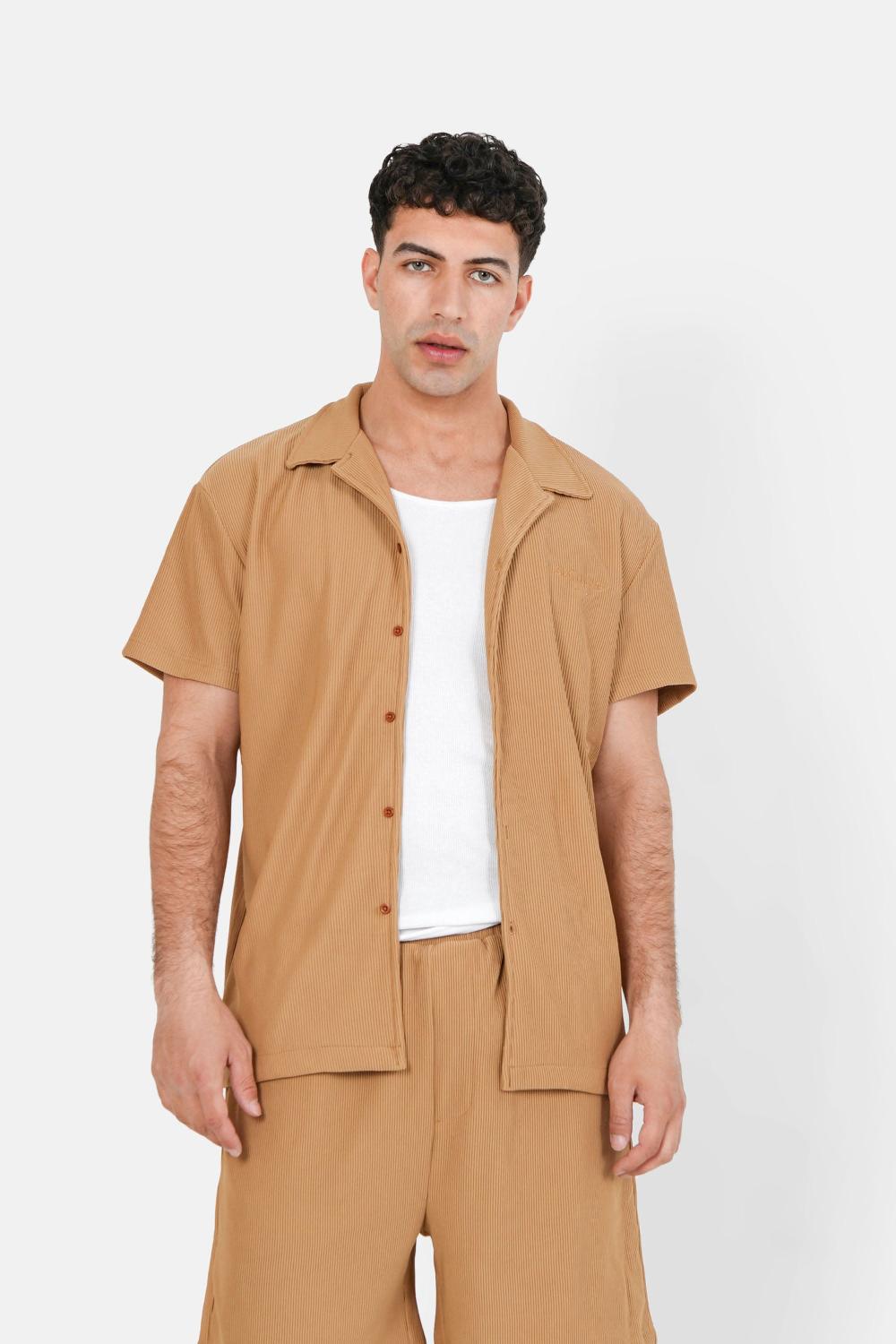 sixth june Chemise manches courtes plissé Marron