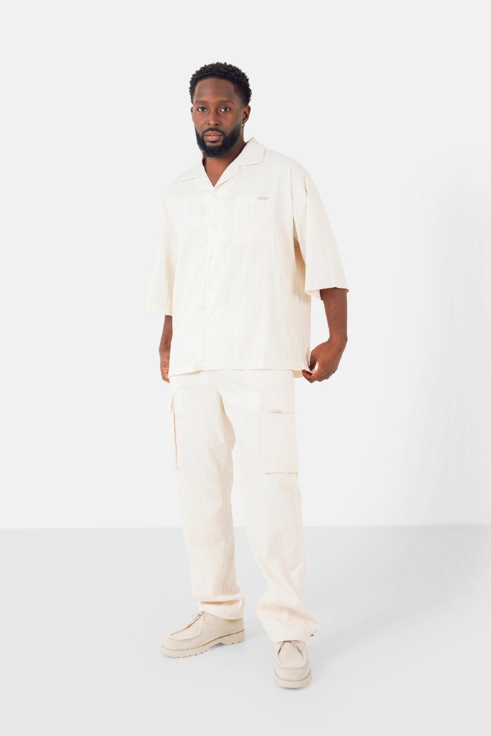 Sixth June Chemise Manches Courtes Texturé Beige