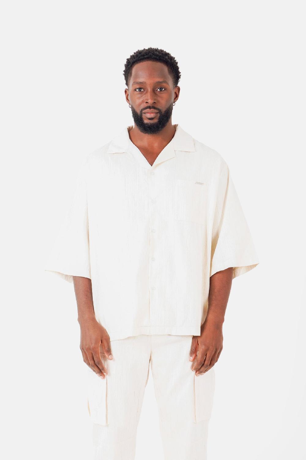 sixth june Chemise manches courtes texturé Beige