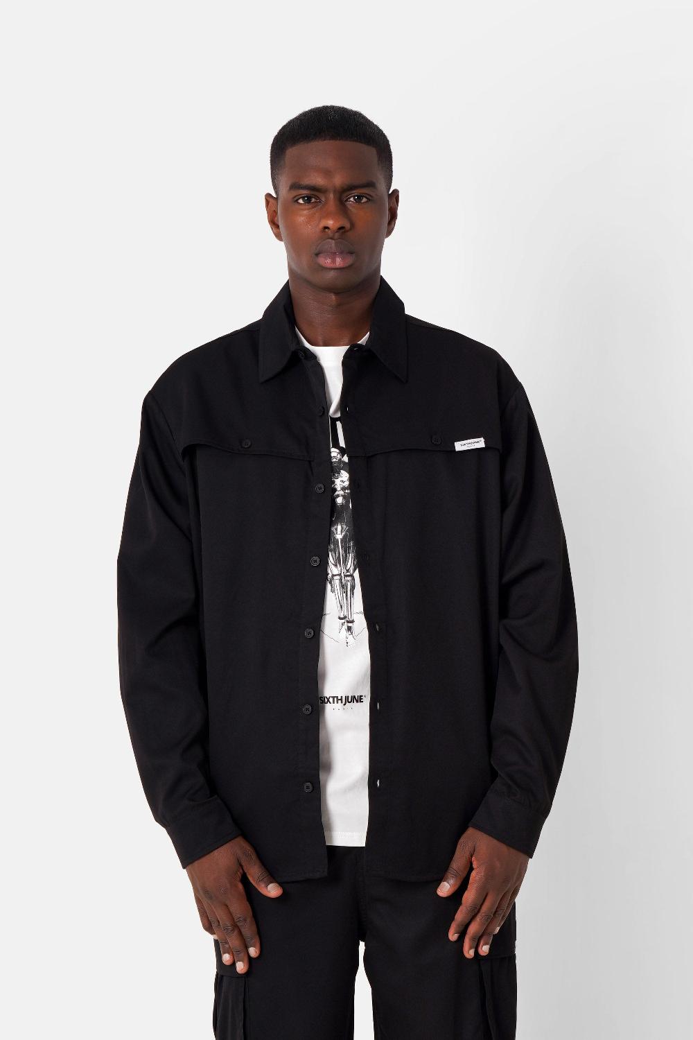 sixth june Chemise multipoches empiècements Noir