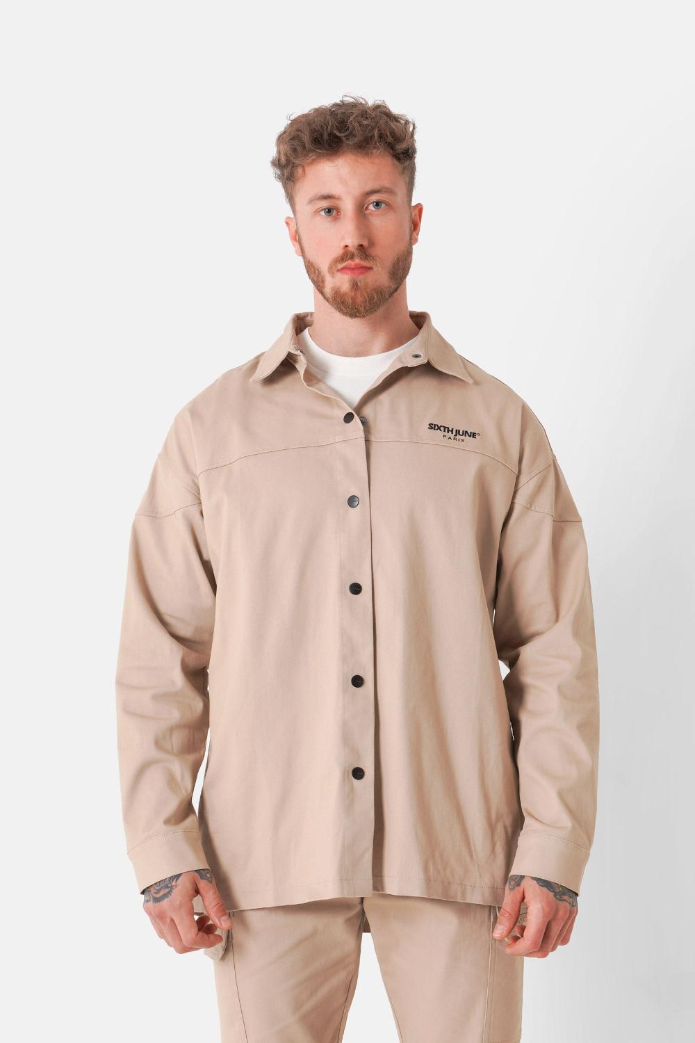 sixth june Chemise oversized logo Beige