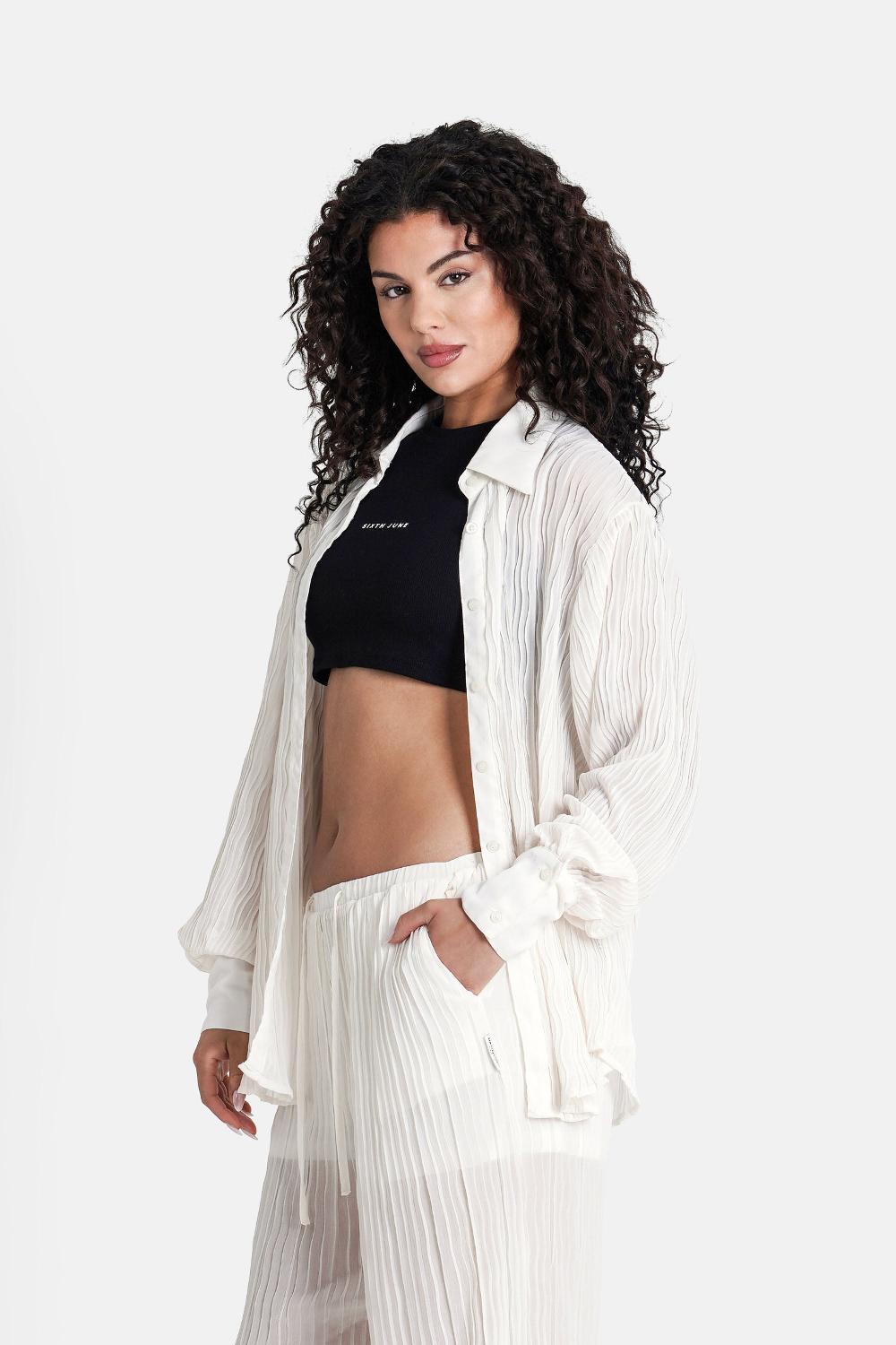 Sixth June Chemise Plissée Fluide Blanc
