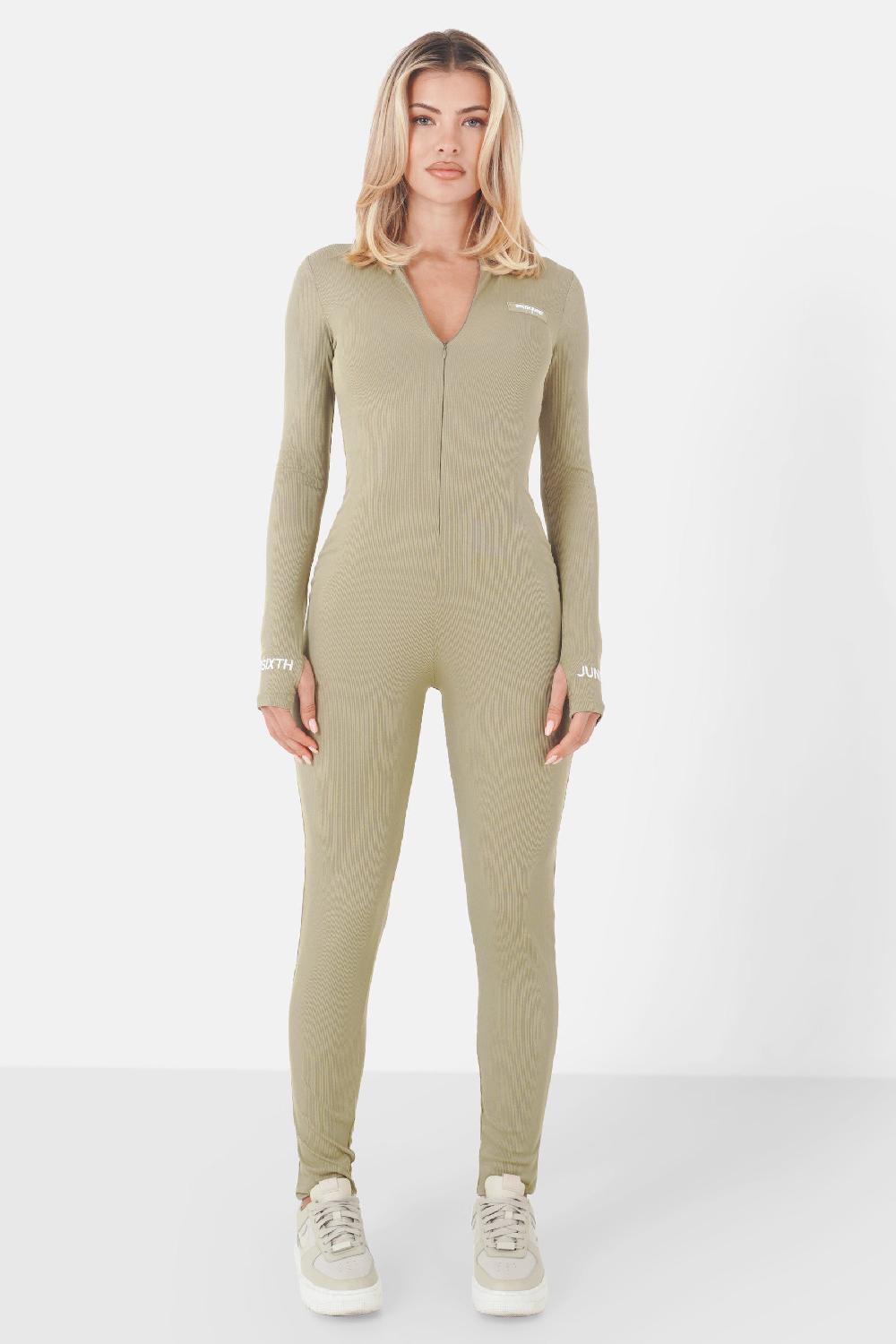 sixth june Combinaison côtelée logo Vert Kaki