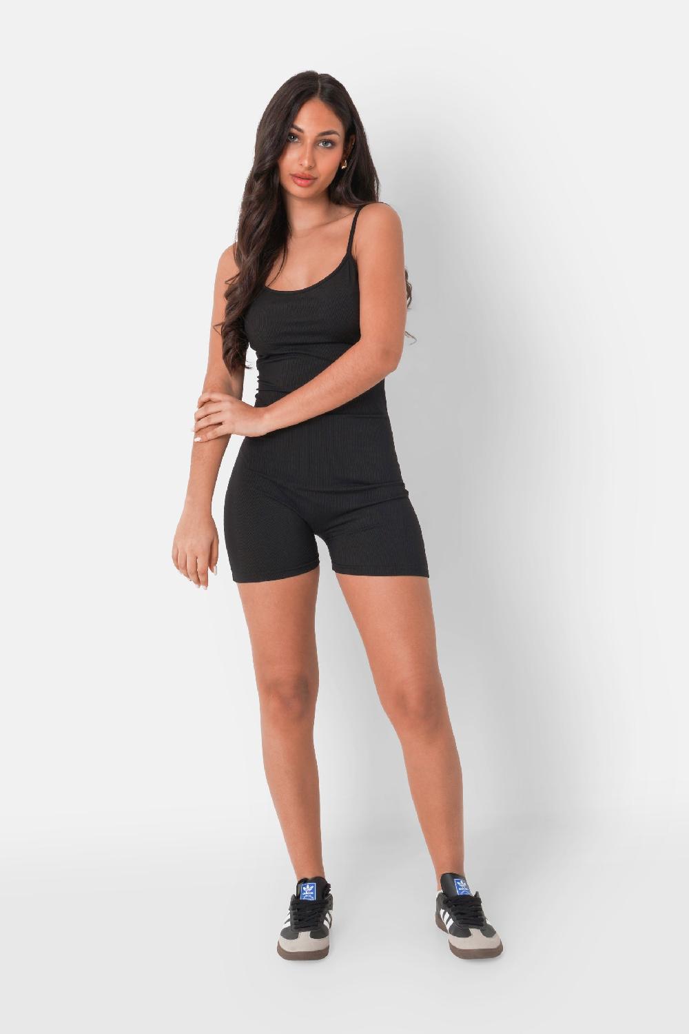 Sixth June Combishort Côtelée Bretelles Logo Noir