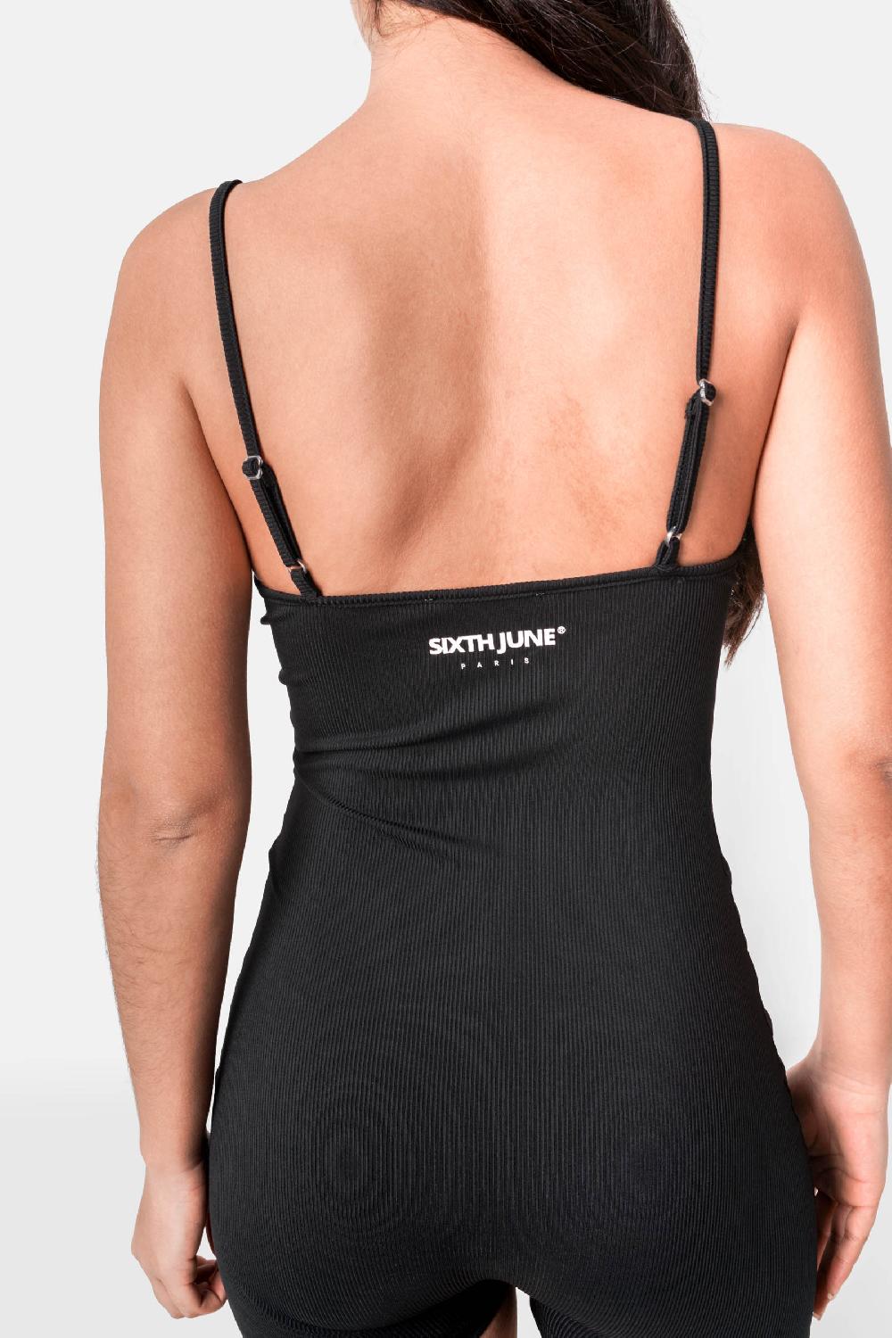 Sixth June Combishort Côtelée Bretelles Logo Noir