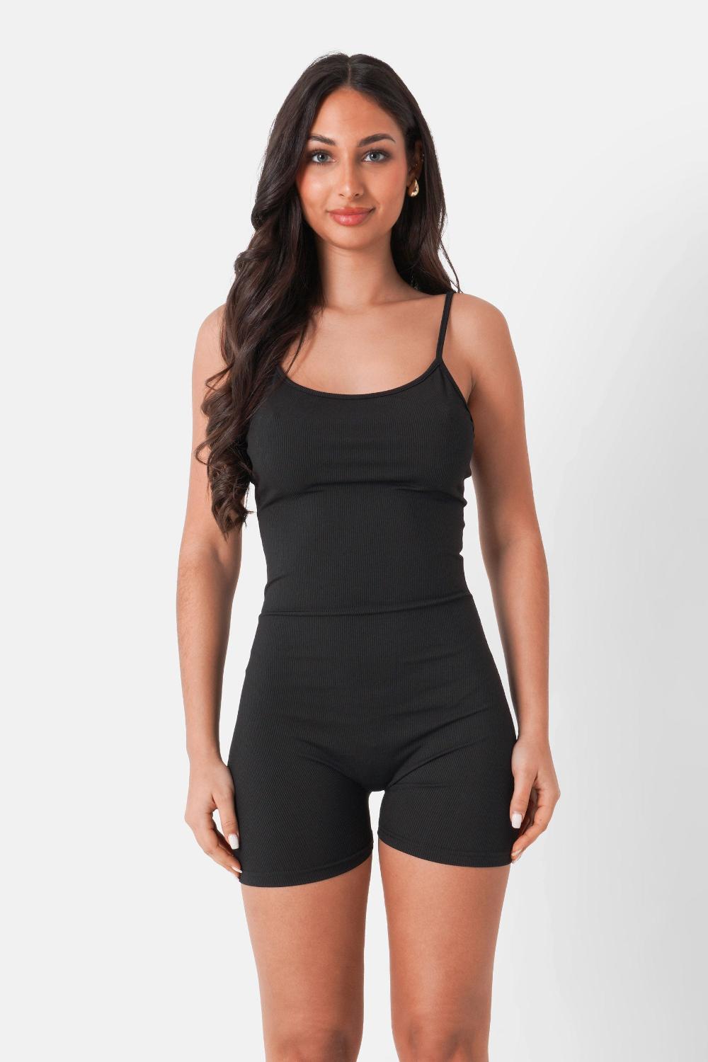 sixth june Combishort côtelée bretelles logo Noir