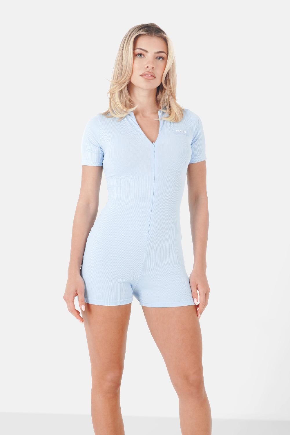 sixth june Combishort côtelée logo Bleu clair