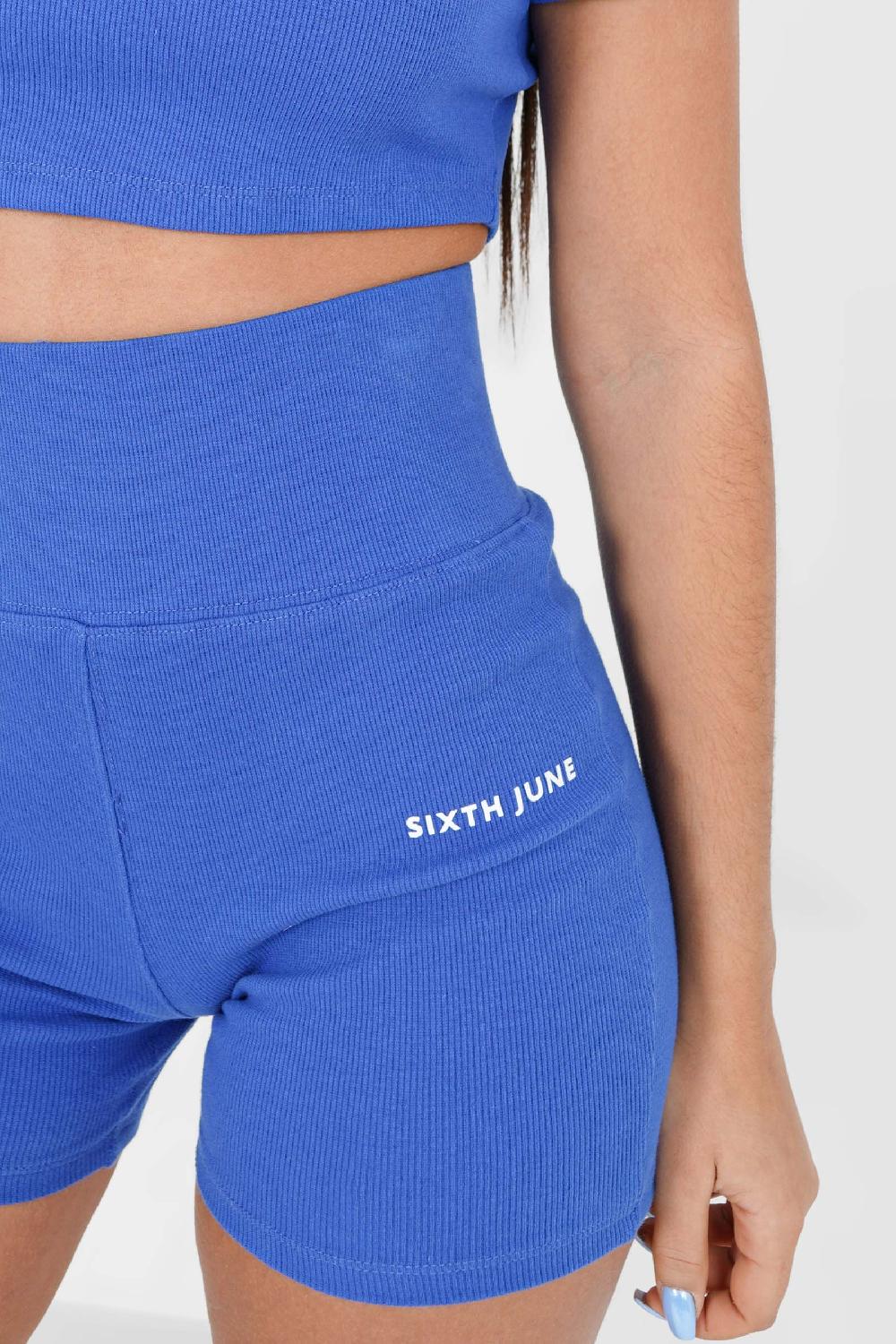 Sixth June Cycliste Court Côtelé Logo Bleu Foncé