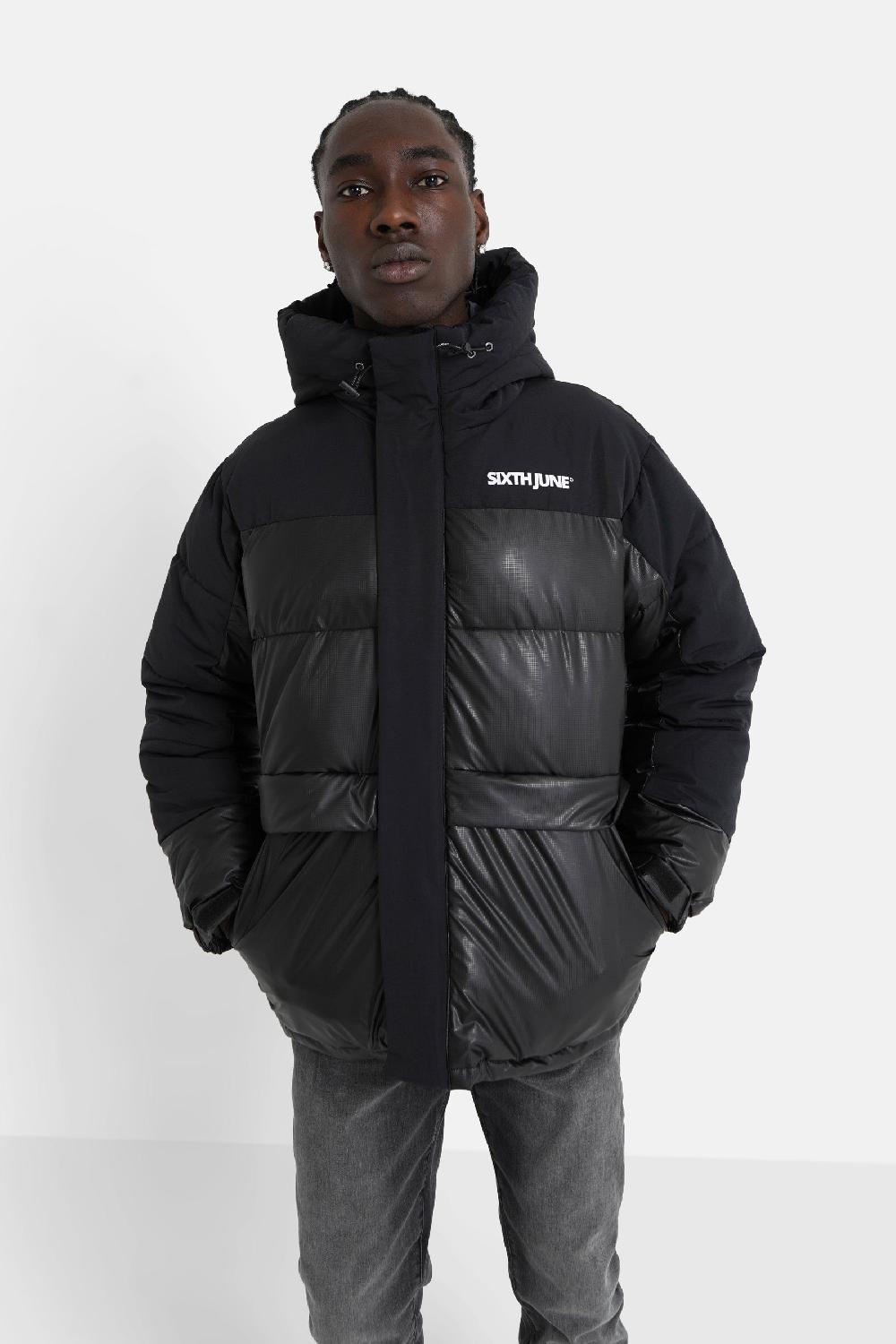 sixth june Doudoune bi matière logo Noir