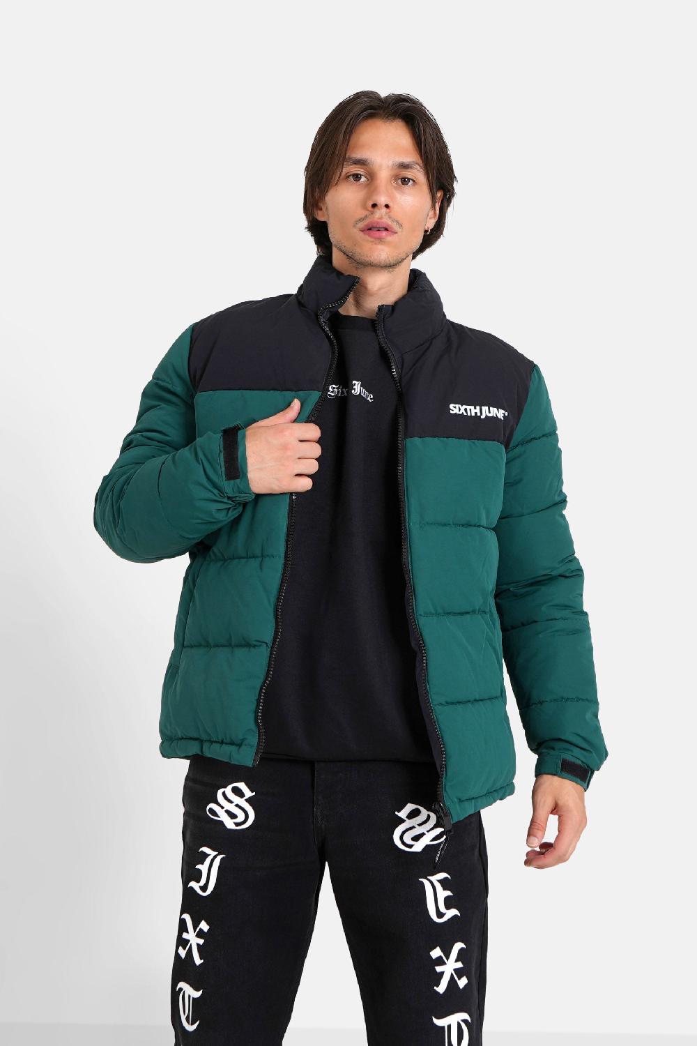 sixth june Doudoune bicolore logo Vert foncé