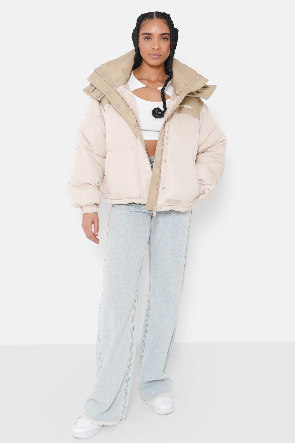 Sixth June Doudoune Courte Bi Matière Beige