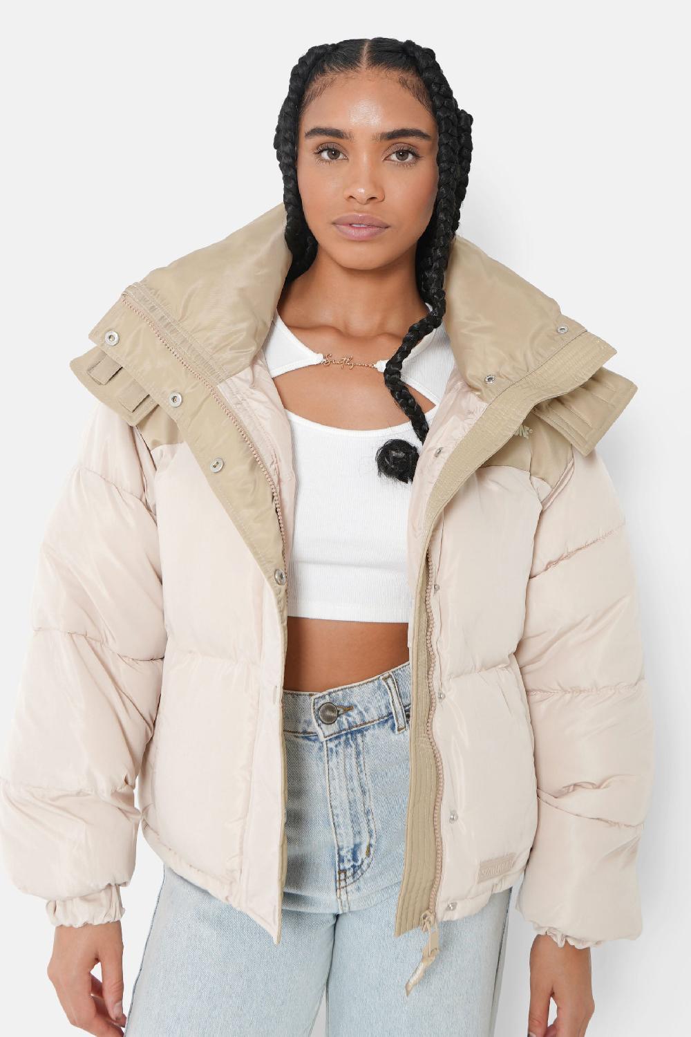 sixth june Doudoune courte bi matière Beige