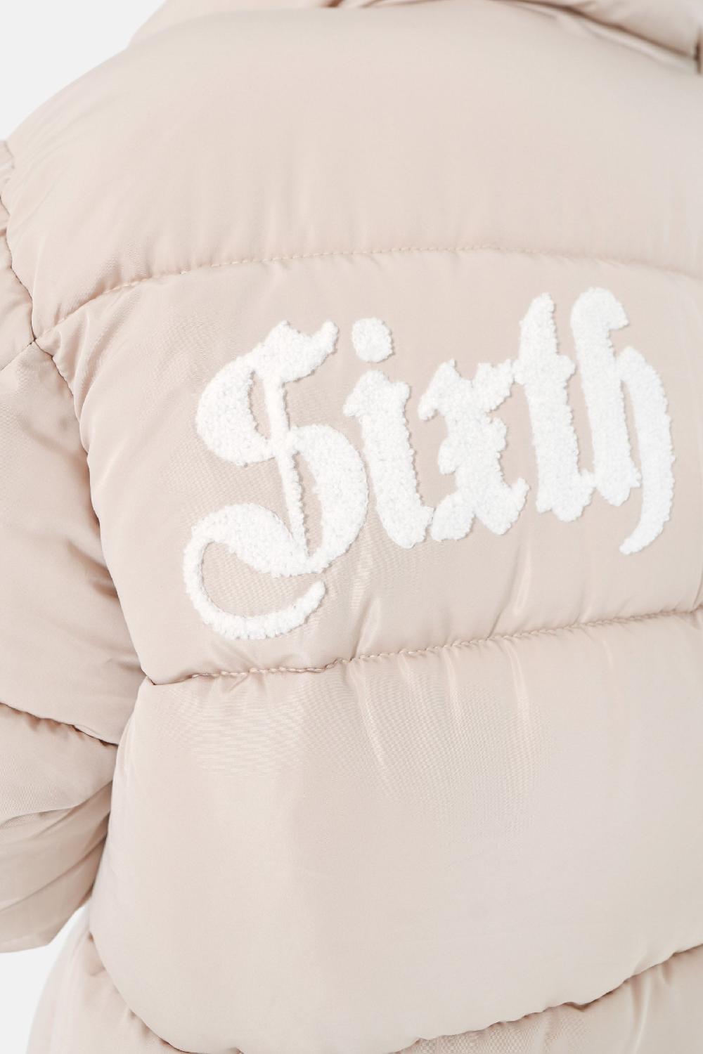 Sixth June Doudoune Courte Logo Bouclette Beige