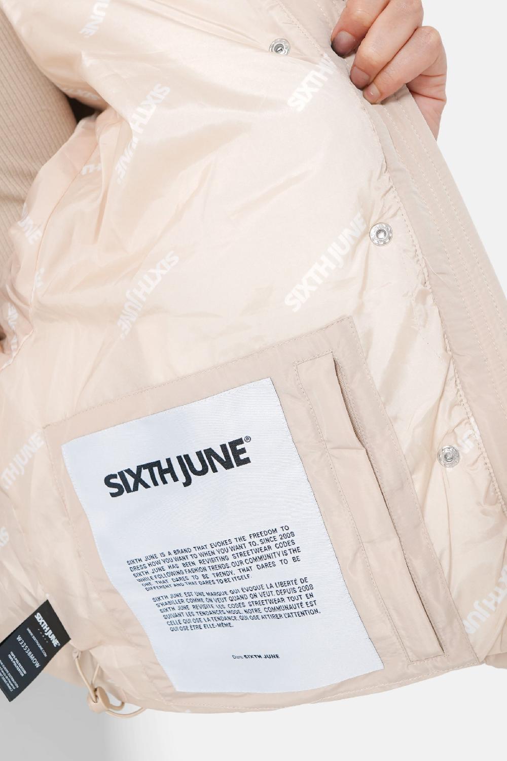 Sixth June Doudoune Courte Logo Bouclette Beige