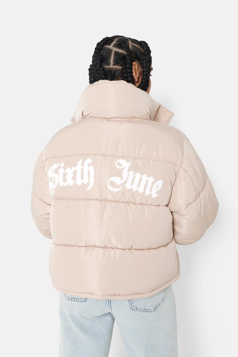 sixth june Doudoune courte logo bouclette Beige