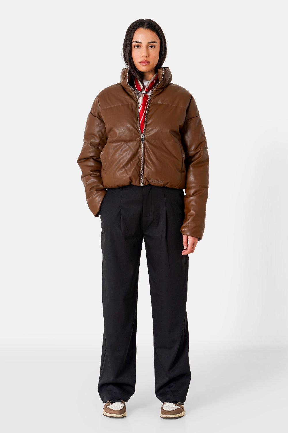 Sixth June Doudoune Courte Simili Cuir Marron