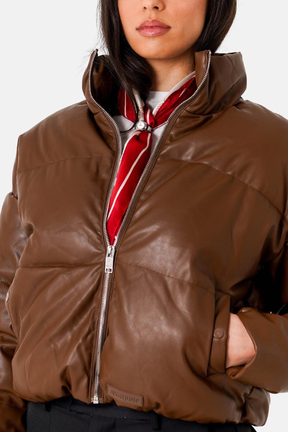 Sixth June Doudoune Courte Simili Cuir Marron