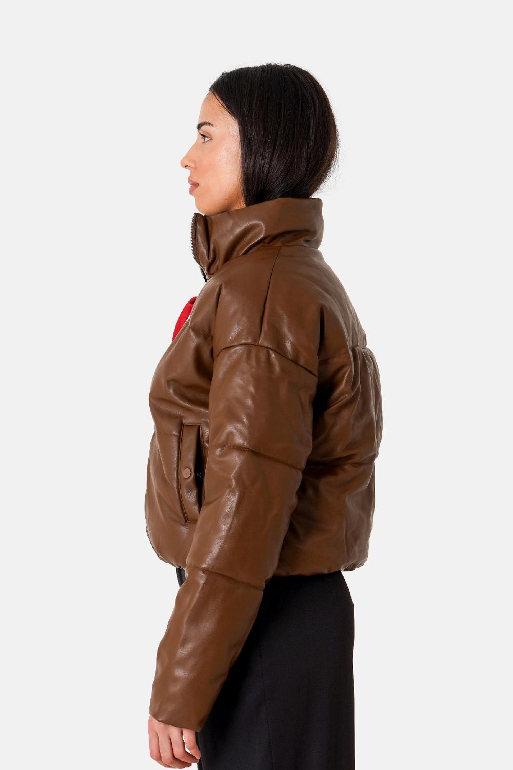 Sixth June Doudoune Courte Simili Cuir Marron