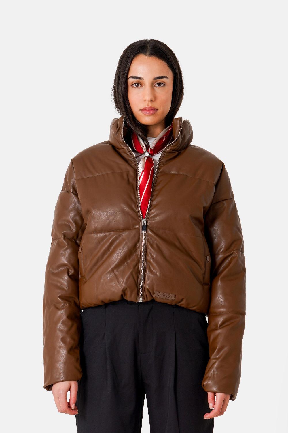 sixth june Doudoune courte simili cuir Marron