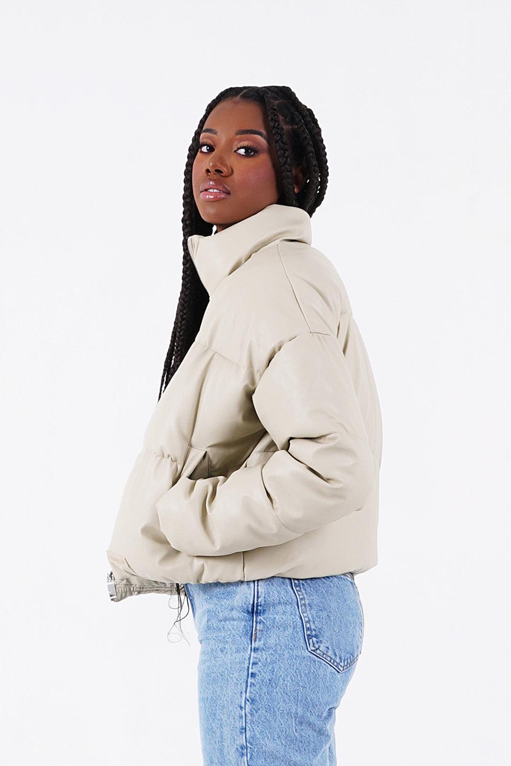 Sixth June Doudoune Courte Simili Cuir Vert