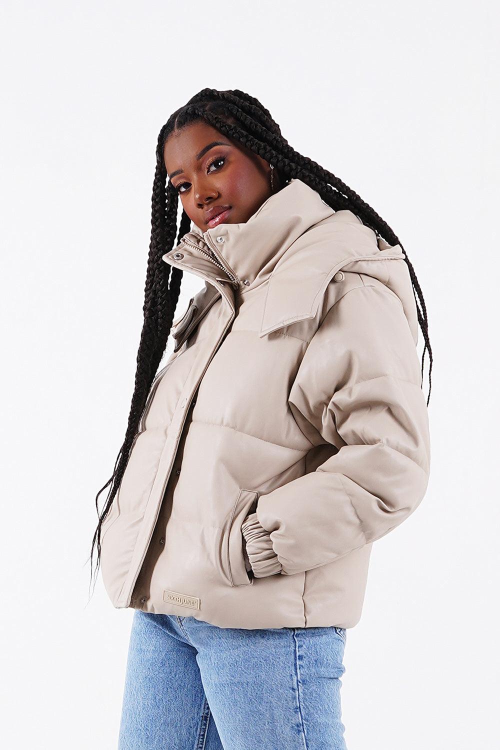 Sixth June Doudoune Simili Cuir Beige