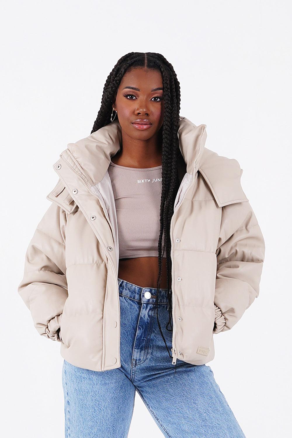 sixth june Doudoune simili cuir Beige