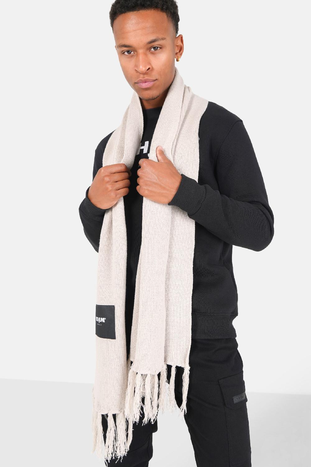 Sixth June Echarpe Frange Logo Patch Beige