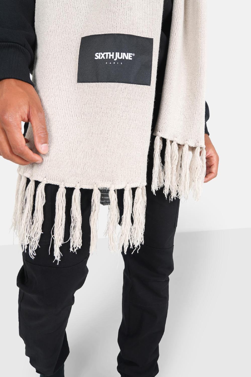 Sixth June Echarpe Frange Logo Patch Beige