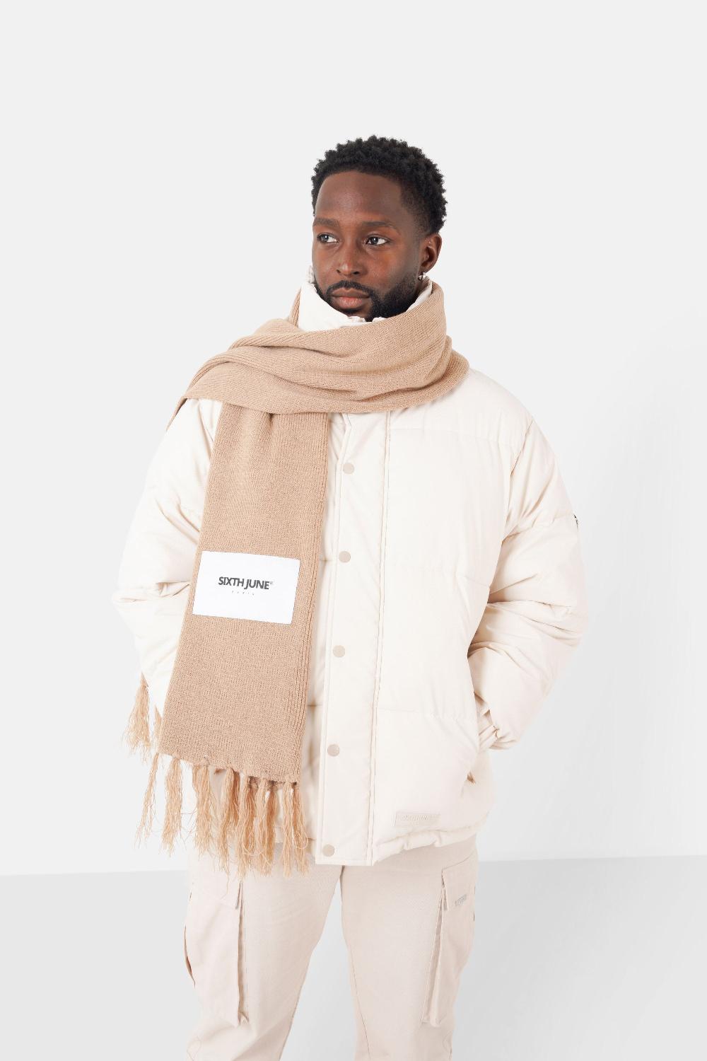 Sixth June Echarpe Frange Logo Patch Beige