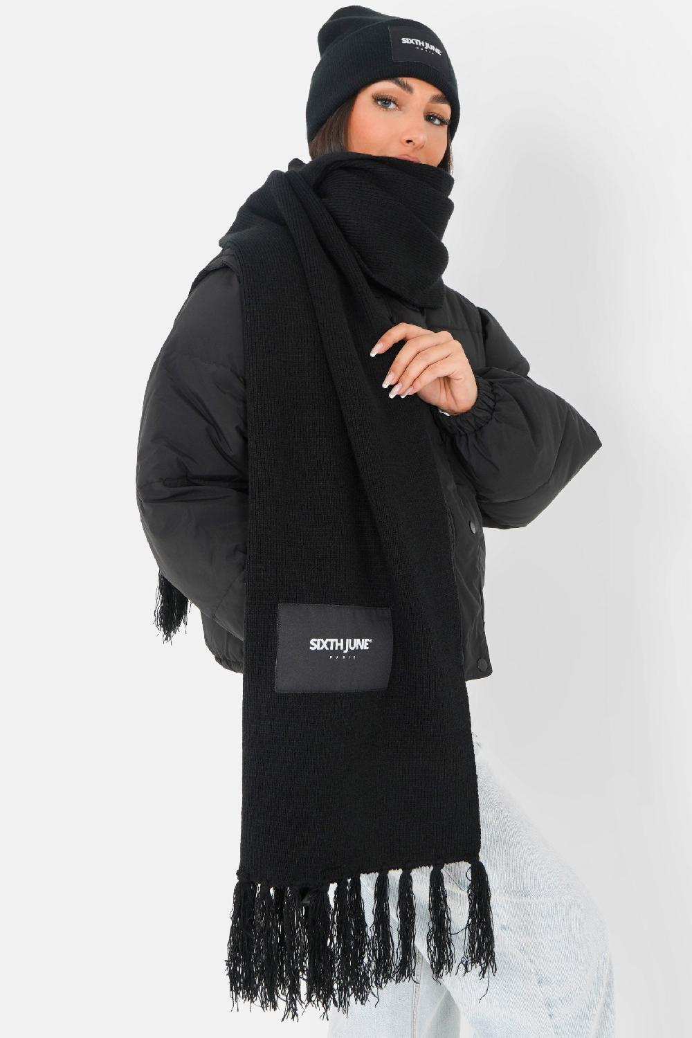 Sixth June Echarpe Frange Logo Patch Noir