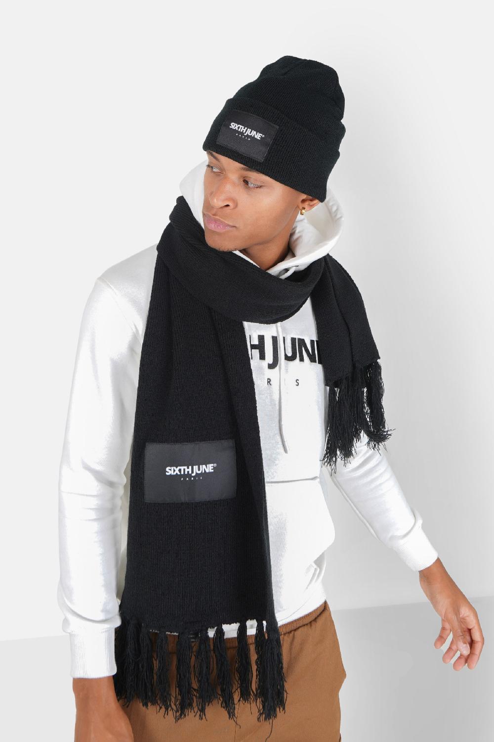 Sixth June Echarpe Frange Logo Patch Noir