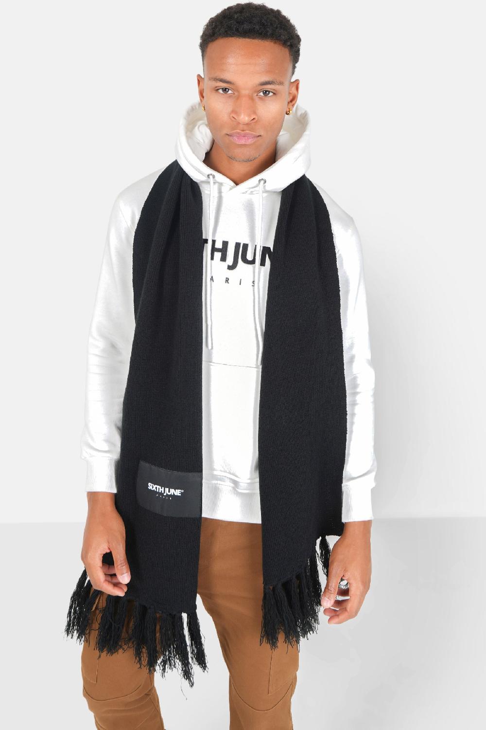 Sixth June Echarpe Frange Logo Patch Noir