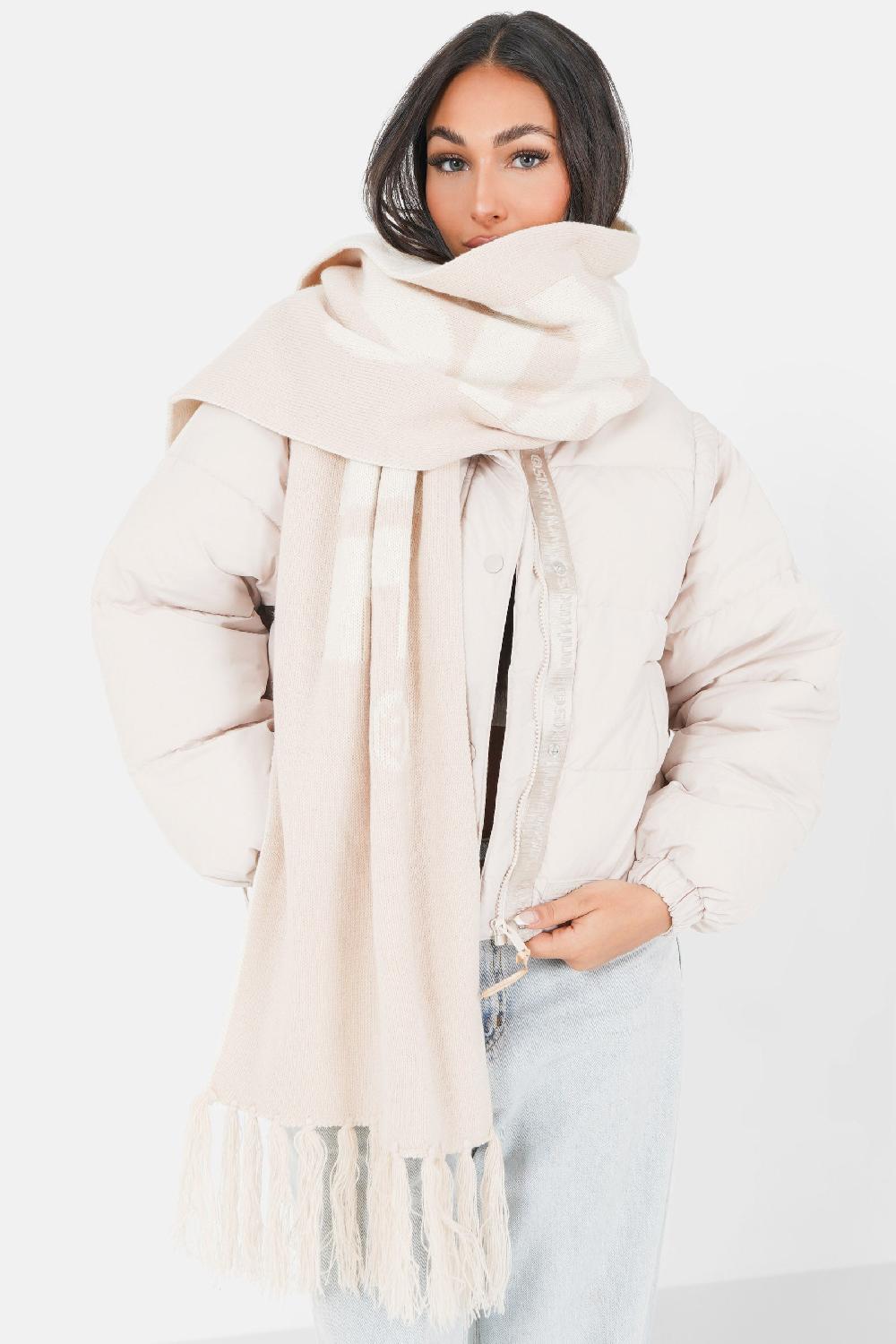 sixth june Echarpe grand logo franges Beige