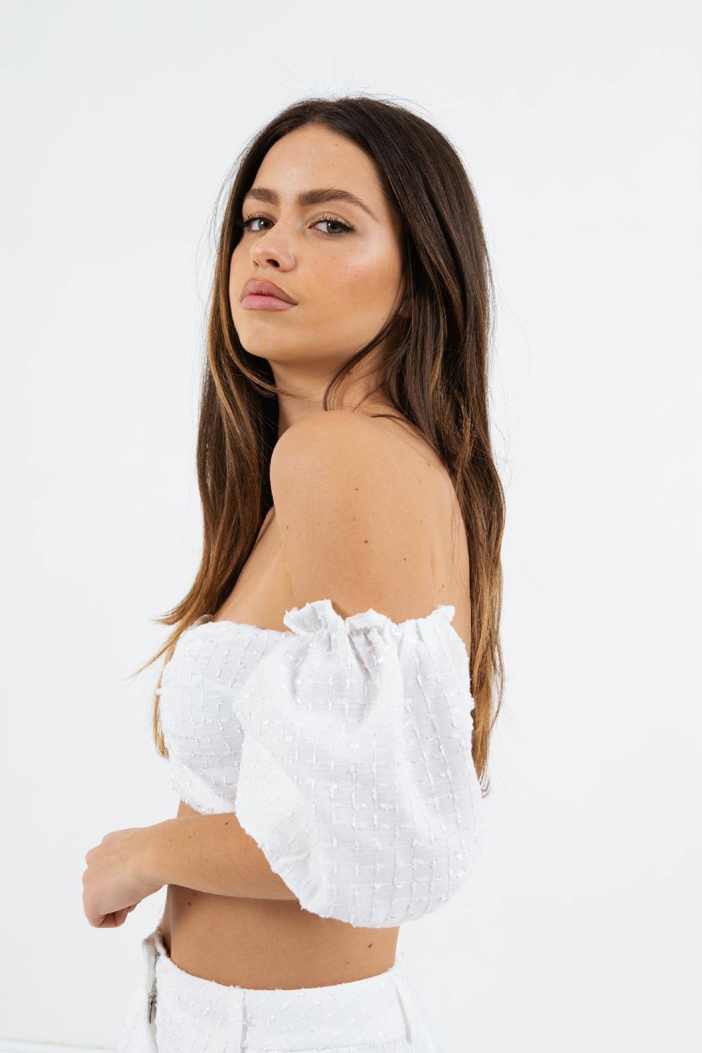 Sixth June Ensemble Top + Short Boheme Texturé Blanc