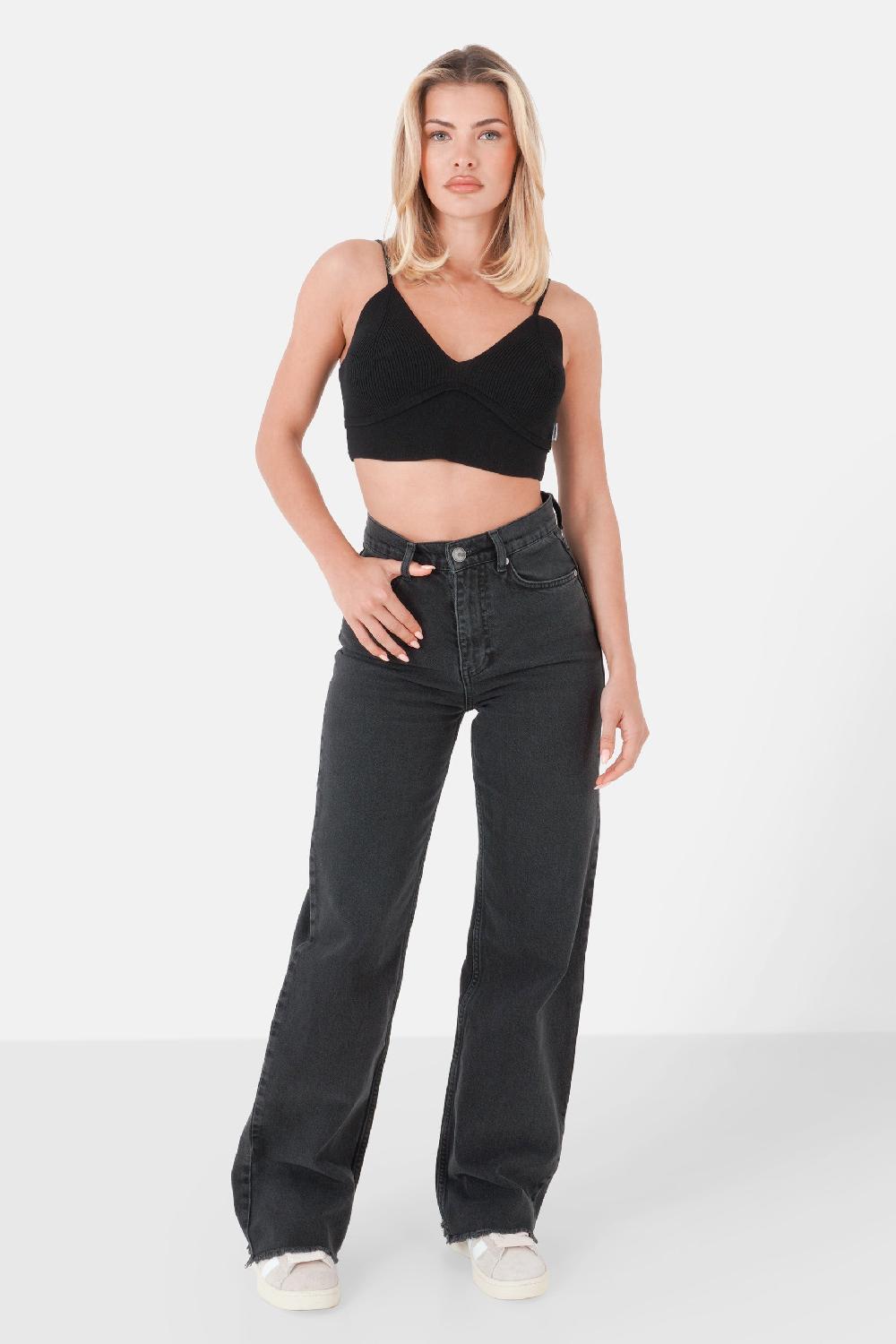 Sixth June Jean Large Bas Frangés Noir