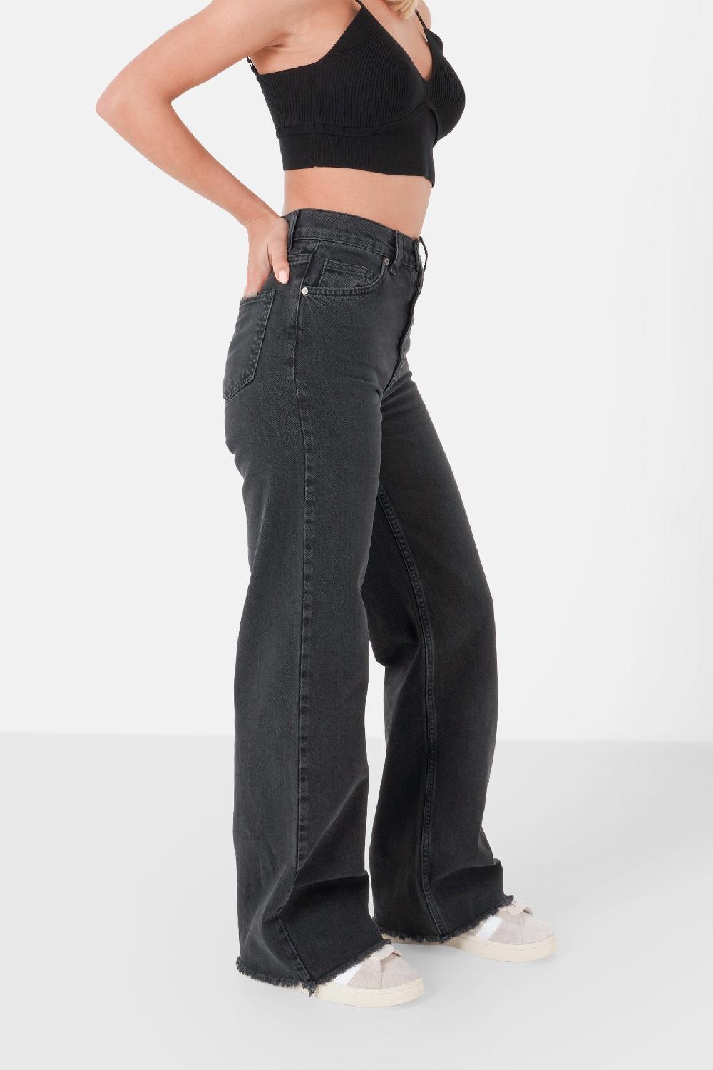 Sixth June Jean Large Bas Frangés Noir