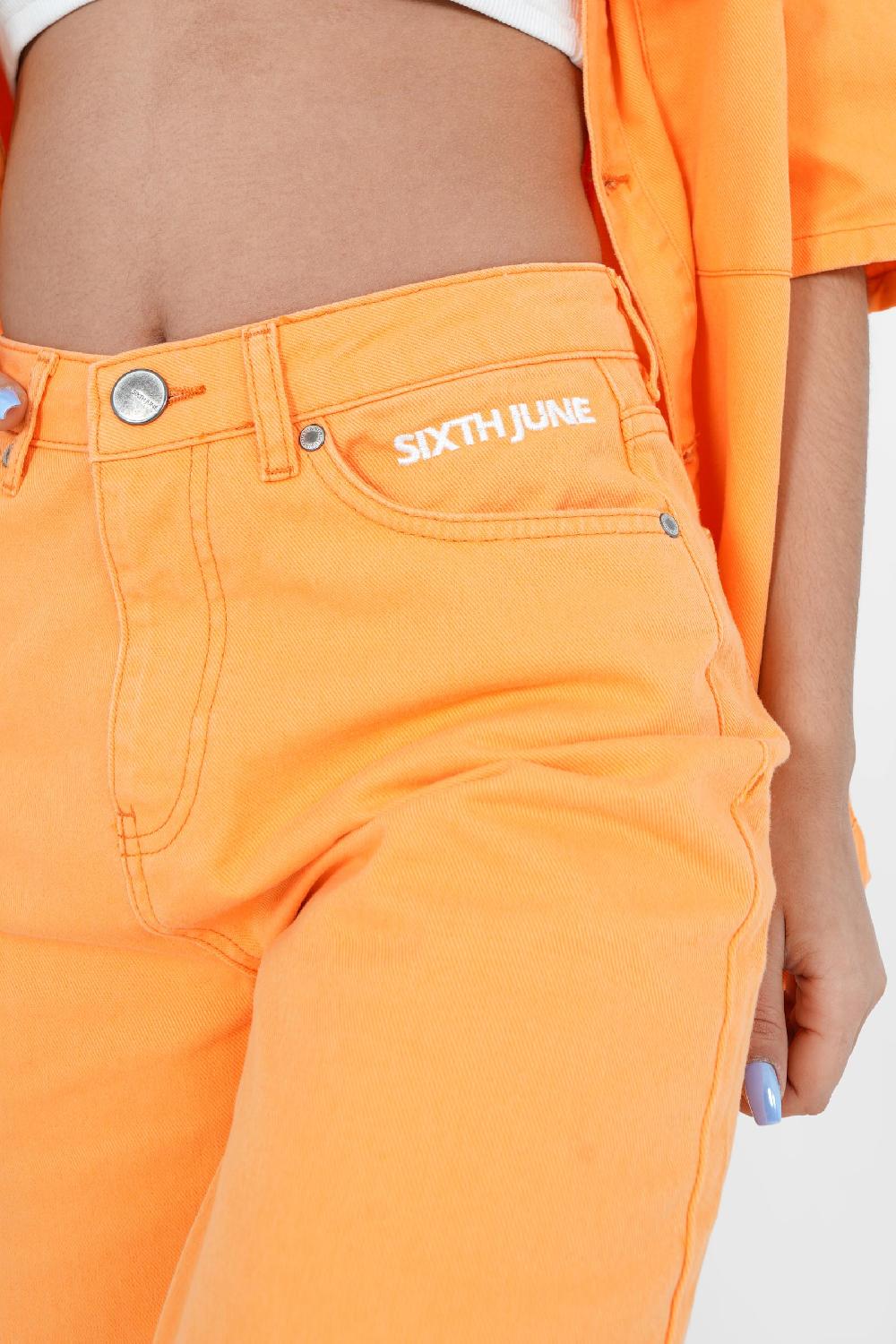 Sixth June Jean Large Brodé Orange